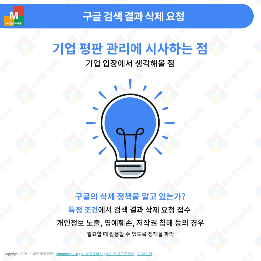 구글 검색 결과 삭제 정책과 개인정보 보호 기준을 설명하는 이미지