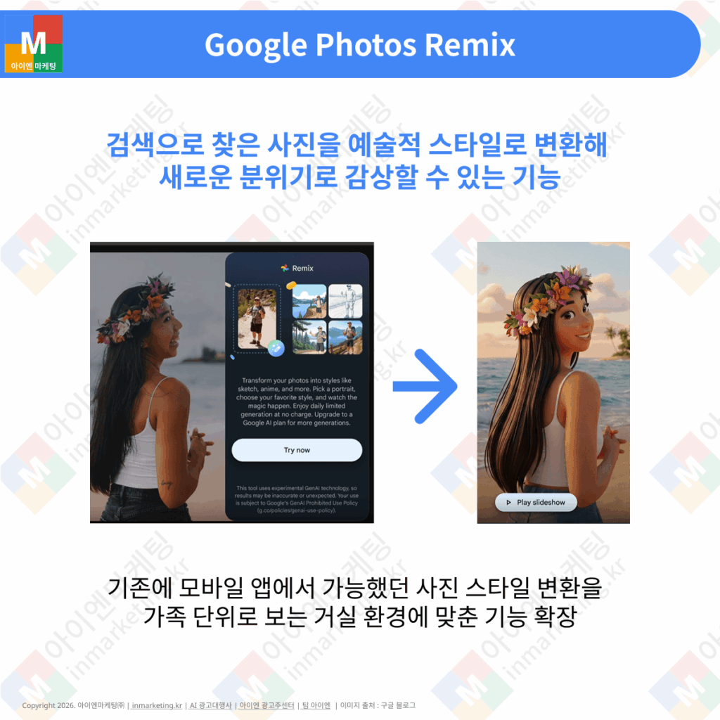 구글 TV에서 사진을 예술 스타일로 변환하는 Google Photos Remix 기능 이미지